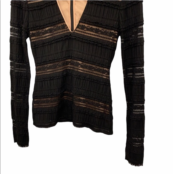 Cinq A Sept Cecily Lace Choker V-Neck Black Blouse - Picture 4 of 9